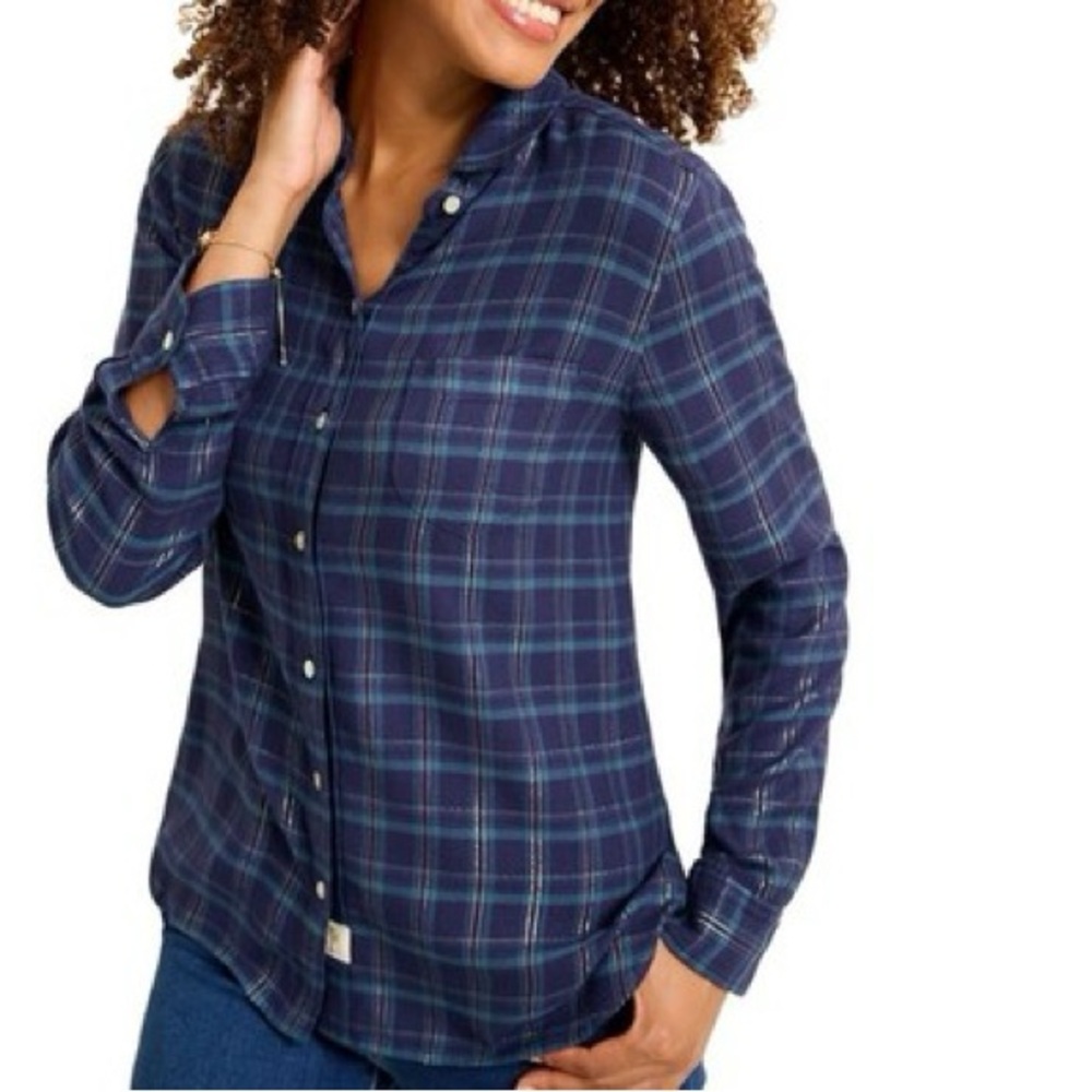 Tommy Bahama Shirt Women Indigo Palms Blue Plaid Viscose Size XL NWT